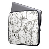 Doodle Katzen: schwarz-weiß. Laptopschutzhülle (Vorderseite Links)