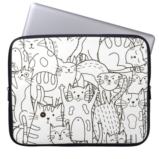 Doodle Katzen: schwarz-weiß. Laptopschutzhülle (Vorderseite)