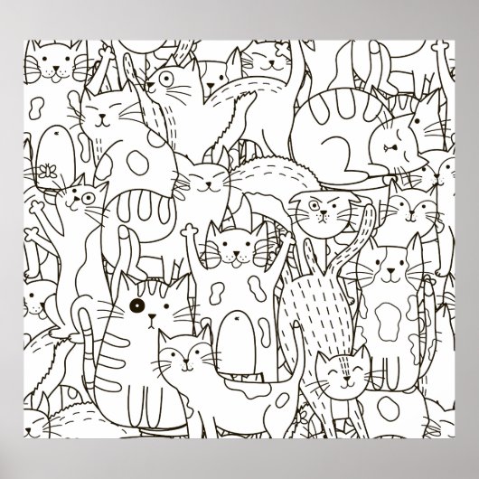 Doodle Katzen: schwarz-weiß. Poster (Vorne)