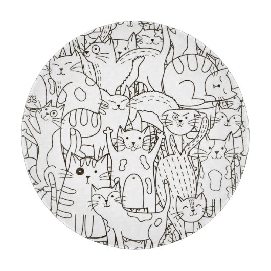 Doodle Katzen: schwarz-weiß. Schneidebrett (Vorderseite)