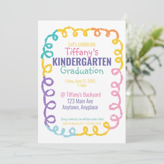 Doodle Kindergarten Einladung (Stehend Vorderseite)