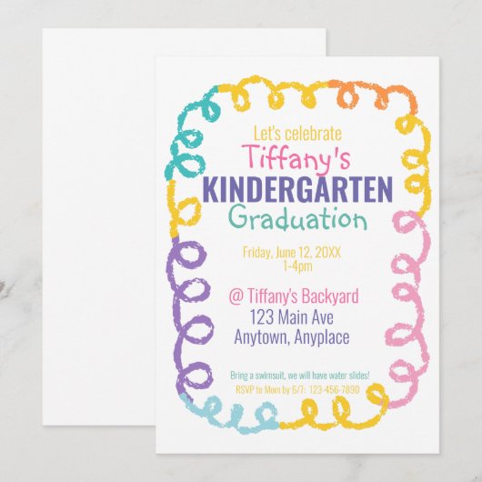 Doodle Kindergarten Einladung (Vorne/Hinten)