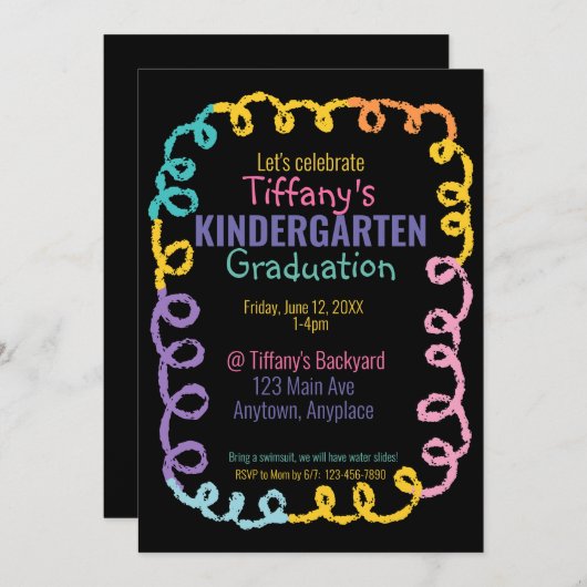 Doodle Kindergarten Einladung (Vorne/Hinten)