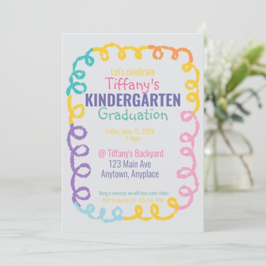 Doodle Kindergarten Einladung (Stehend Vorderseite)