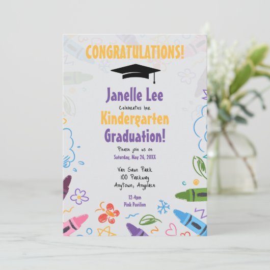 Doodle Kindergarten Einladung (Stehend Vorderseite)