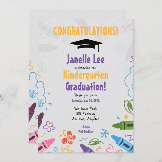 Doodle Kindergarten Einladung (Vorne/Hinten)