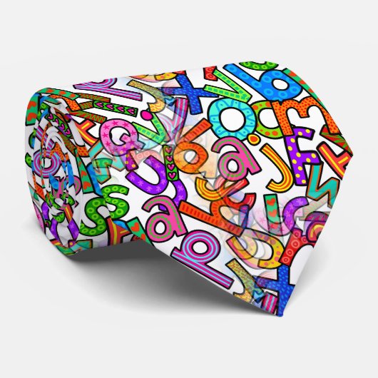 Doodle Kleinbuchstaben-Alphabetmuster Krawatte (Gerollt)