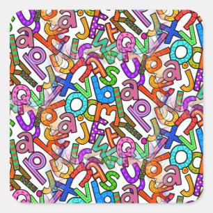 Doodle Kleinbuchstaben-Alphabetmuster Quadratischer Aufkleber