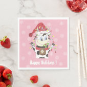 Doodle Kuh mit Weihnachtslicht Pink Paper Napkin Serviette (Beispiel)