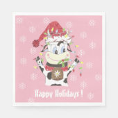 Doodle Kuh mit Weihnachtslicht Pink Paper Napkin Serviette (Vorderseite)