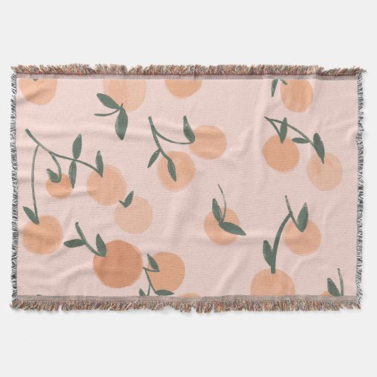 Doodle-Kunst: Orange Cherry Vintage-Muster Decke (Vorderseite)