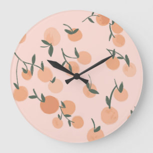 Doodle-Kunst: Orange Cherry Vintage-Muster Große Wanduhr