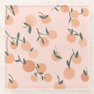 Doodle-Kunst: Oranges Kirsch Vintage-Muster Glasuntersetzer