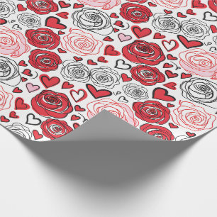 Doodle-Kunststil rote rosa Rosen Herzen Valentinst Geschenkpapier