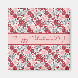 Doodle-Kunststil rote rosa Rosen Herzen Valentinst Magnet