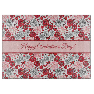 Doodle-Kunststil rote rosa Rosen Herzen Valentinst Schneidebrett