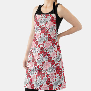 Doodle-Kunststil rote rosa Rosen Herzen Valentinst Schürze