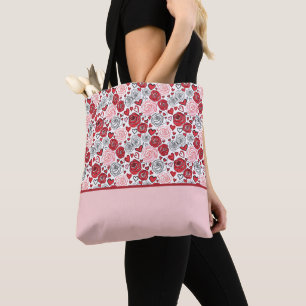 Doodle-Kunststil rote rosa Rosen Herzen Valentinst Tasche