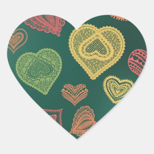 Doodle & Lace Sonnenuntergangs-Blatt-Herzen Herz-Aufkleber