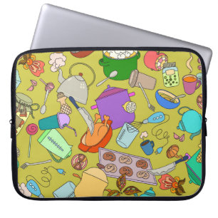 Doodle-Lebensmittel und Utensilien, nahtlose Textu Laptopschutzhülle