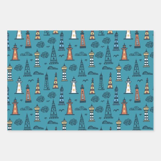 Doodle Lighthouse Wrapping Paper Set 3 Geschenkpapier Set (Vorderseite 3)