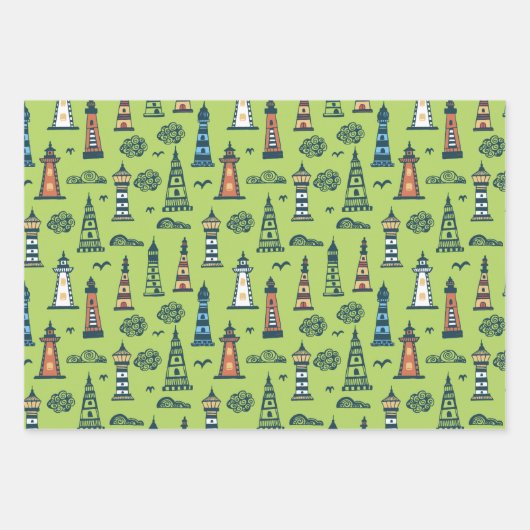 Doodle Lighthouse Wrapping Paper Set 3 Geschenkpapier Set (Vorderseite 2)