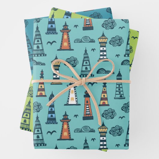 Doodle Lighthouse Wrapping Paper Set 3 Geschenkpapier Set (Beispiel)