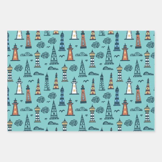 Doodle Lighthouse Wrapping Paper Set 3 Geschenkpapier Set (Vorderseite)