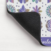 Doodle lila Blumenmuster personalisierter Name Mousepad (Ecke)