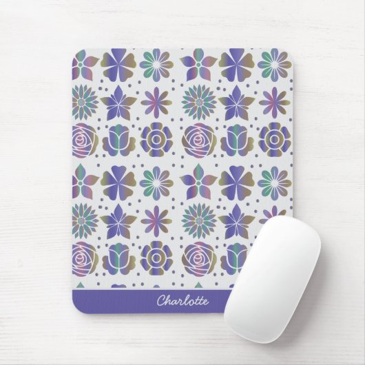 Doodle lila Blumenmuster personalisierter Name Mousepad (Mit Mouse)