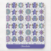 Doodle lila Blumenmuster personalisierter Name Mousepad (Vorne)