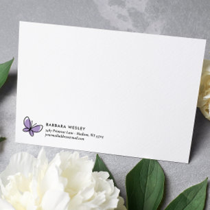 DOODLE LILA SCHALTFLÄCHE WHIMSICAL MONOGRAM MITTEILUNGSKARTE