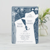 Doodle Line Art Couple Wedding Einladung (Stehend Vorderseite)