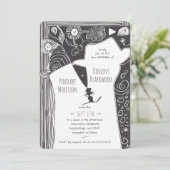 Doodle Line Art Couple Wedding Einladung (Stehend Vorderseite)