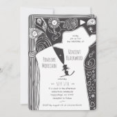 Doodle Line Art Couple Wedding Einladung (Vorderseite)