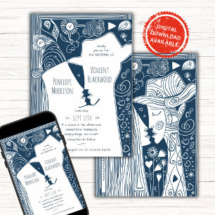 Doodle Line Art Couple Wedding Einladung