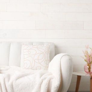 Doodle Line Art Muster   Peach/Apricot auf Weiß Kissen