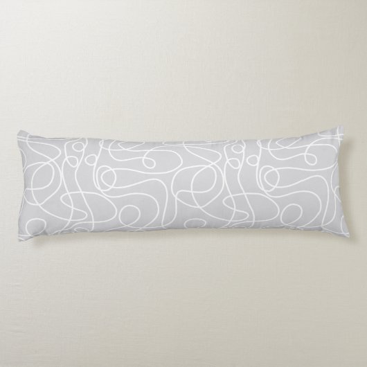 Doodle Line Art Muster | Weiß auf Blassgrau Seitenschläferkissen (Rückseite)