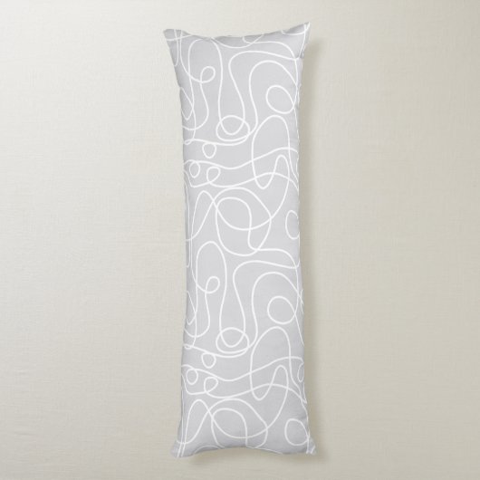 Doodle Line Art Muster | Weiß auf Blassgrau Seitenschläferkissen (Rückseite (Vertikal))