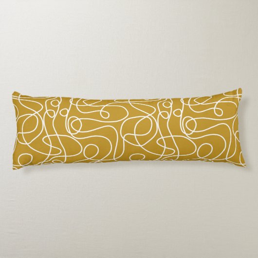 Doodle Line Art Muster | White on Old Gold Seitenschläferkissen (Rückseite)