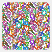 Doodle Lowercase Alphabet Pattern Quadratischer Aufkleber (Vorderseite)