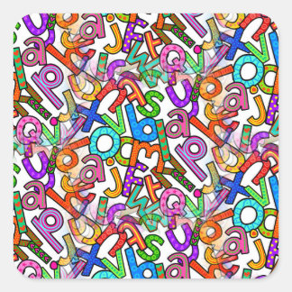 Doodle Lowercase Alphabet Pattern Quadratischer Aufkleber