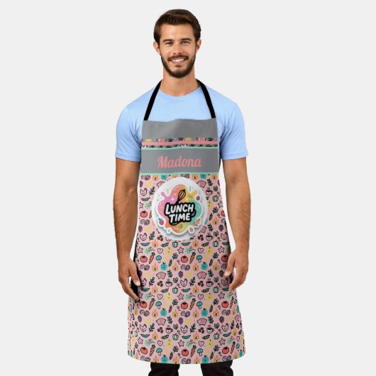 Doodle Lunch Time Whisk Pastel Sticker Schürze (Getragen)