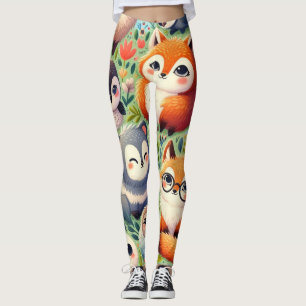 doodle lustige Cartoon, Tiermuster fröhlich Spaß, Leggings