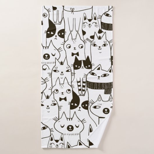 Doodle lustige Katzen nahtloses Muster. Badehandtuch (Badehandtuch)
