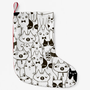 Doodle lustige Katzen nahtloses Muster. Kleiner Weihnachtsstrumpf