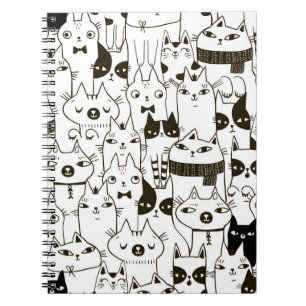 Doodle lustige Katzen nahtloses Muster. Notizblock