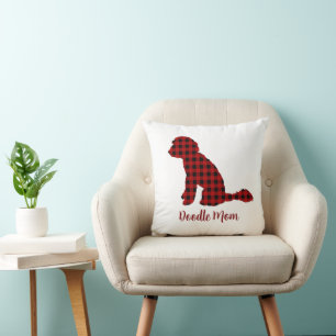 Doodle-Mama Labradoodle im Büffel-Karo-Karohemd-Mu Kissen