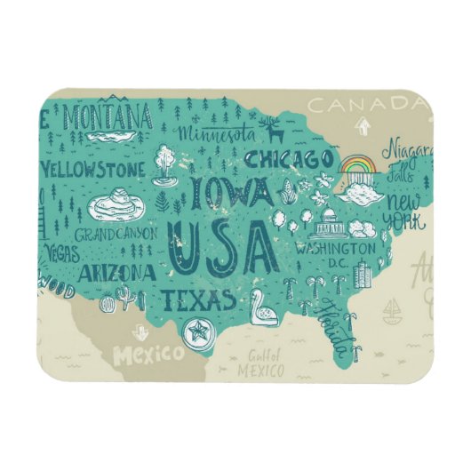Doodle Map USA Magnet (Horizontal)