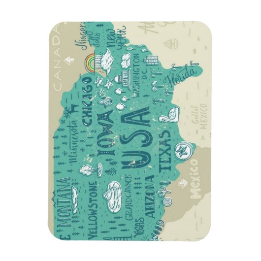 Doodle Map USA Magnet (Vertikal)